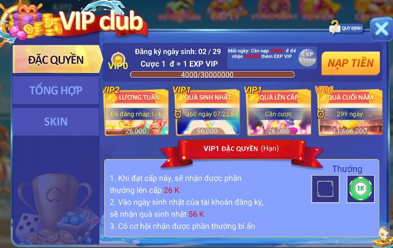 CLB Vip Club DWIN68 – Ưu đãi đặc biệt thành viên cấp độ Vip